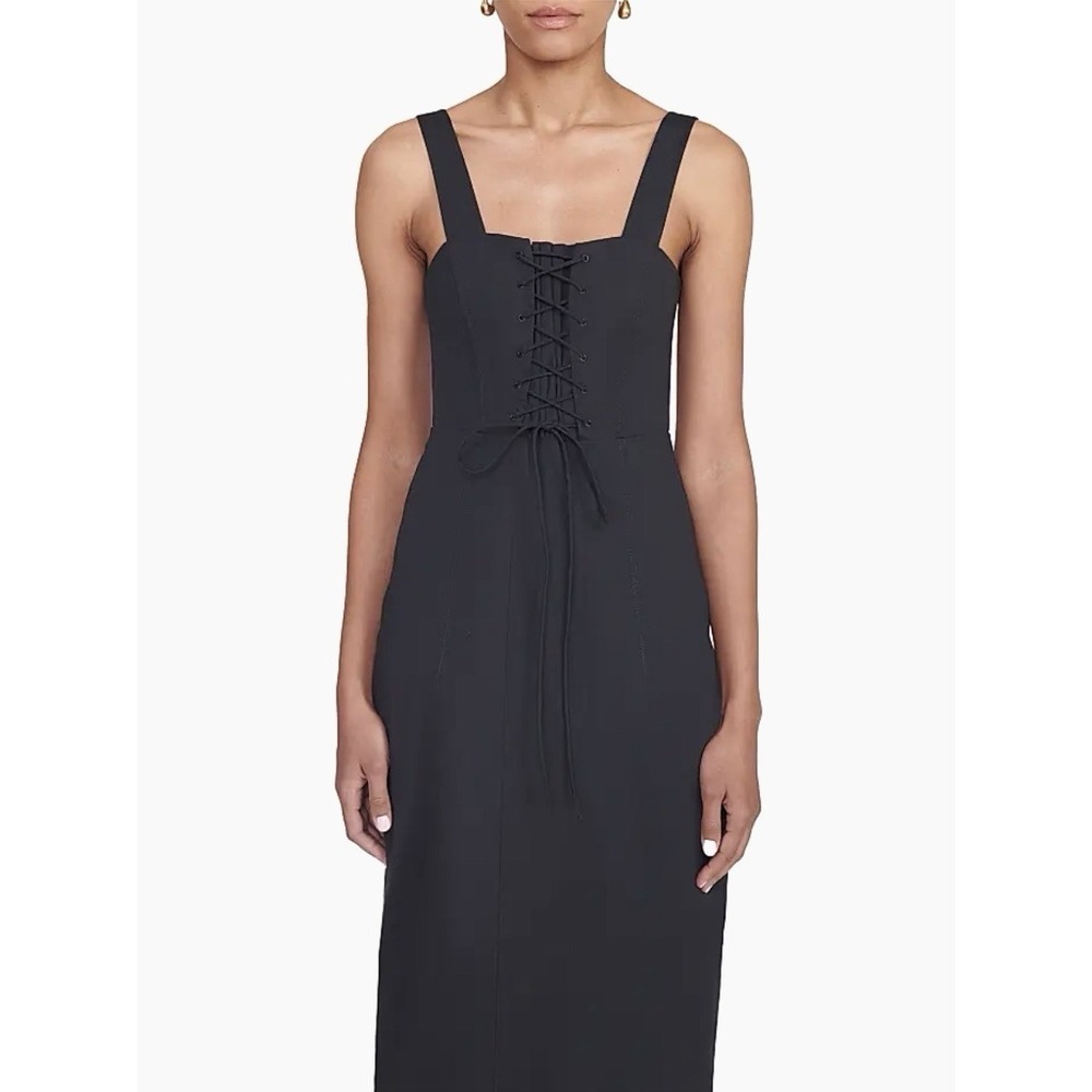 STAUD Sutton Lace Up Black‎ Midi Dress Size 10 New - Picture 10 of 14